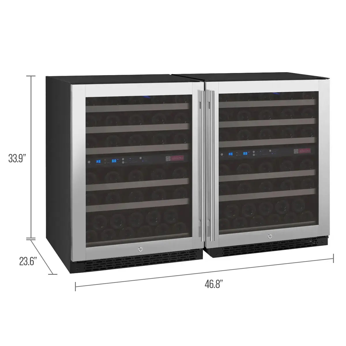Allavino FlexCount Series 112 Bottle Four Zone Undercounter Side-by-Side Wine Refrigerators with Stainless Steel Doors
