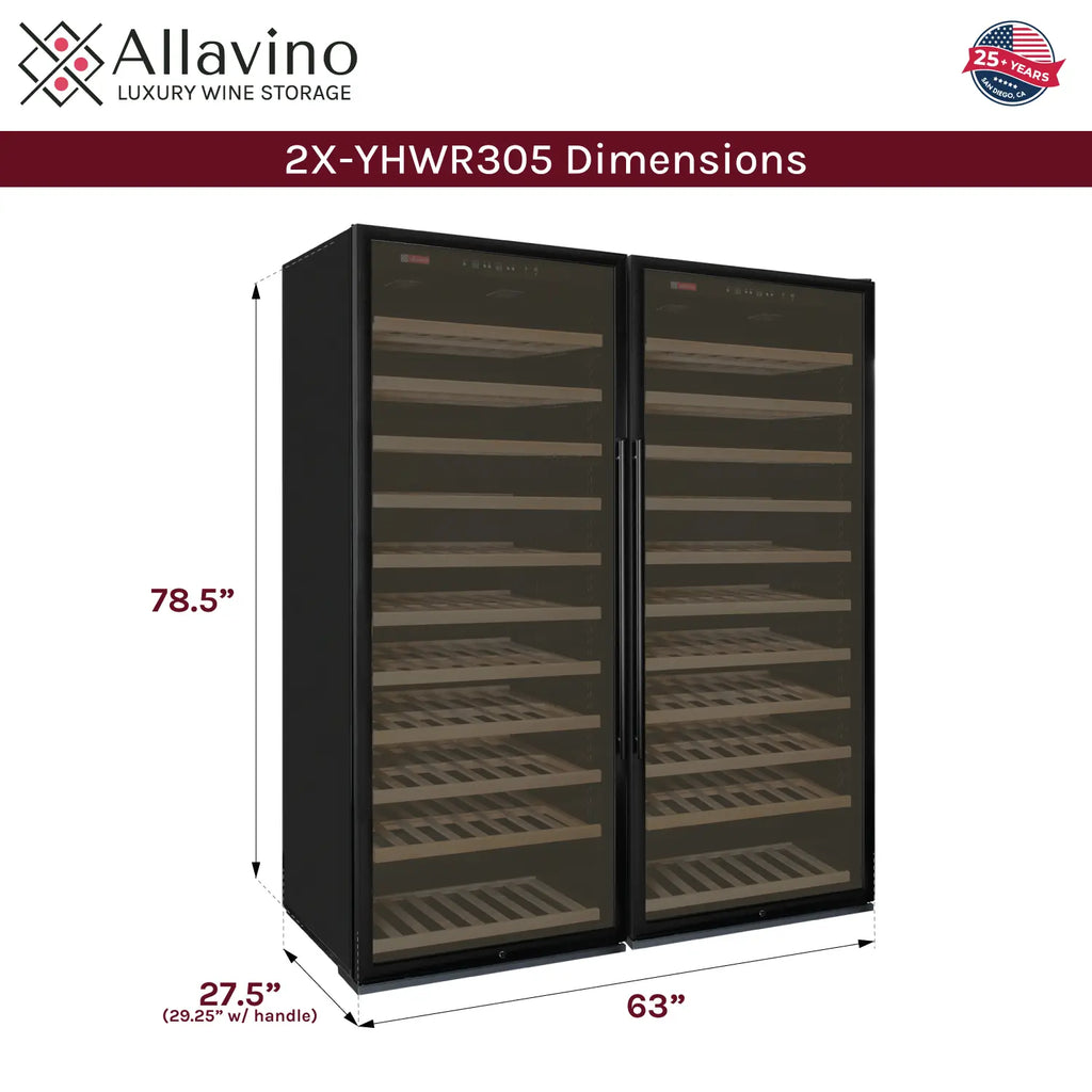 Allavino Vite Series 554 Bottle Dual Zone Tall Side-by-Side Wine Refrigerator with Black Doors