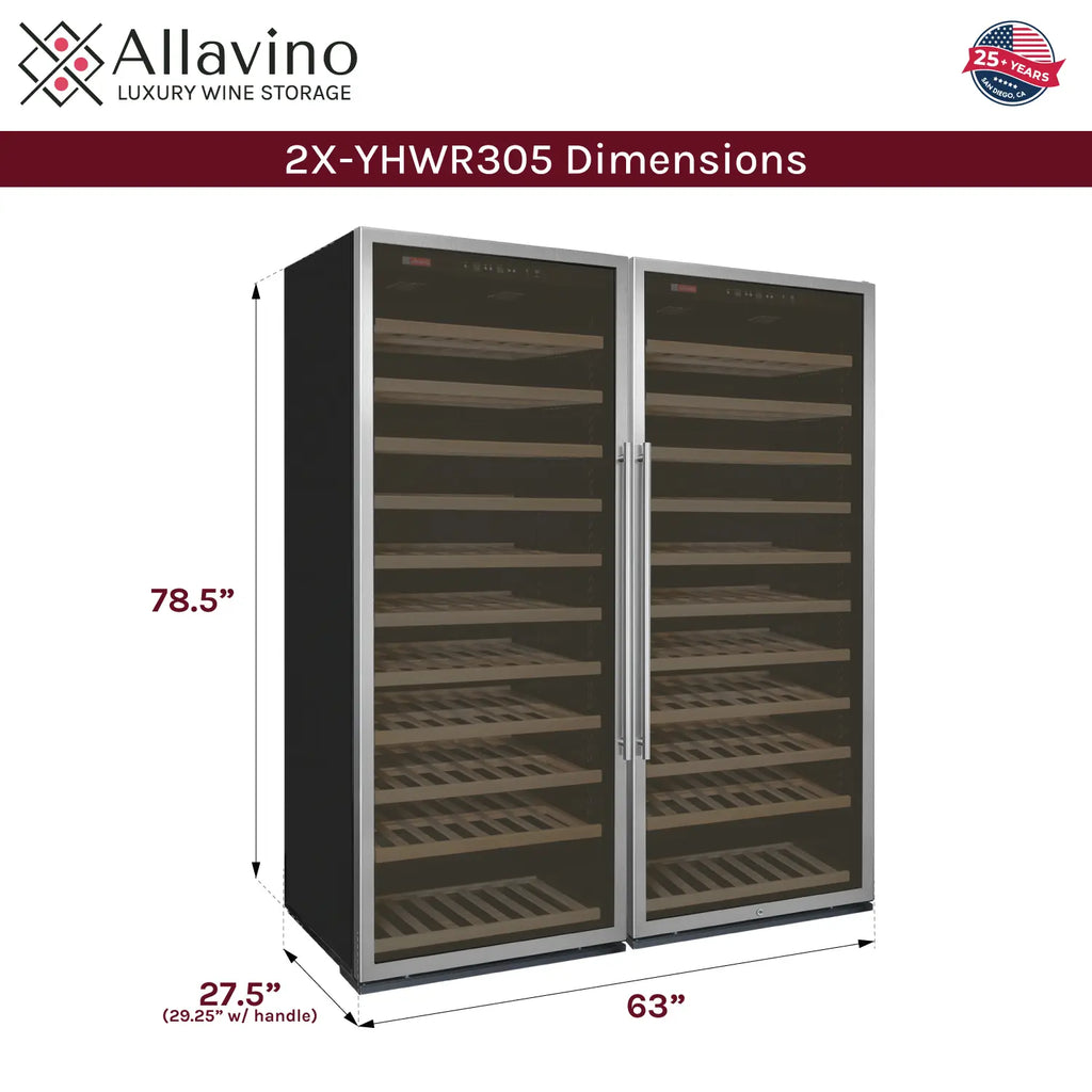 Allavino Vite Series 554 Bottle Tall Dual Zone Side-by-Side Wine Refrigerators with Stainless Steel Doors