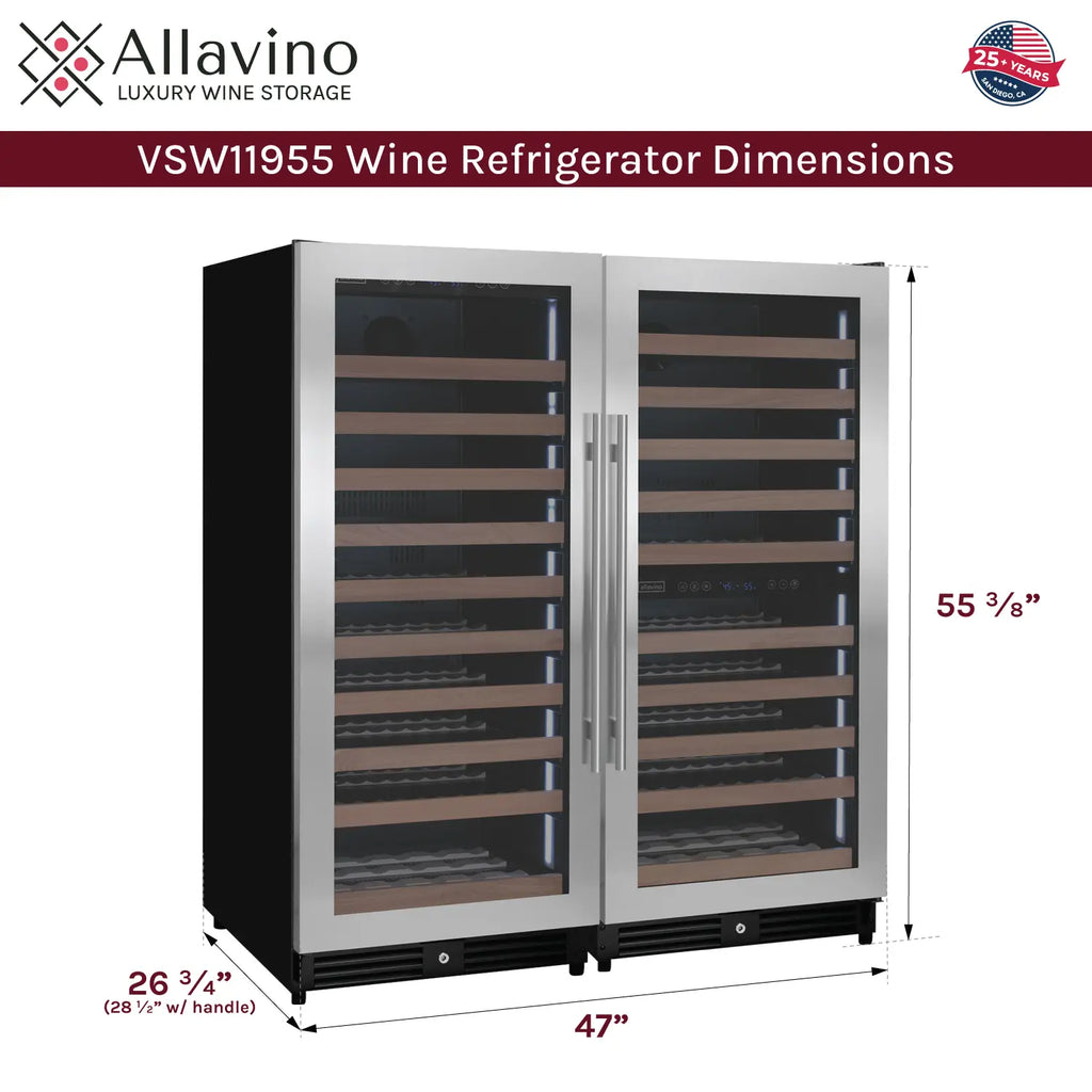 Allavino 238 Bottle 55" Tall Three Zone Side-by-Side Stainless Steel Wine Refrigerator