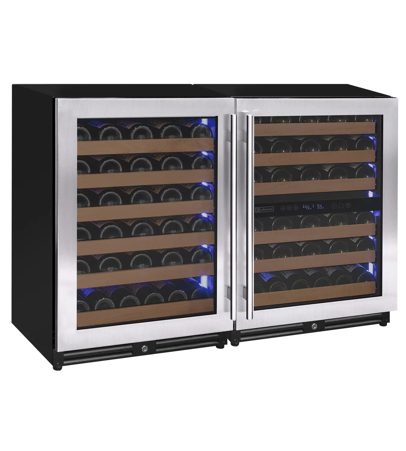 Allavino Reserva Series 112 Bottle Three Zone Undercounter Wine Refrigerator Cooler with Stainless Steel Doors - Side-by-Side