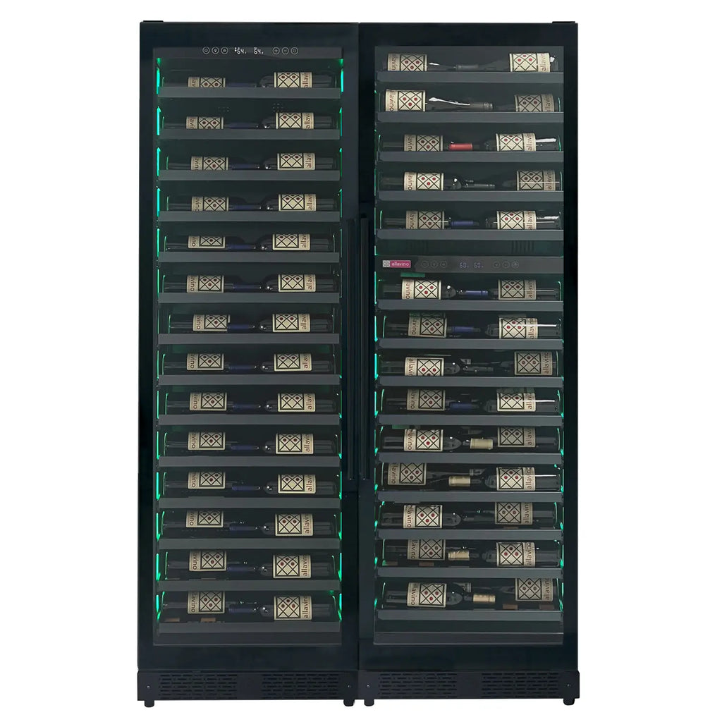 Allavino Reserva Series 134 Bottle Three Zone Tall Shallow Side-by-Side Wine Refrigerators with Black Doors