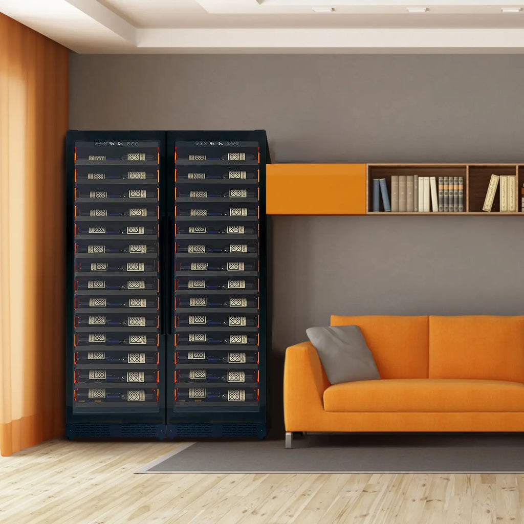 Allavino Reserva Series 134 Bottle Three Zone Tall Shallow Side-by-Side Wine Refrigerators with Black Doors