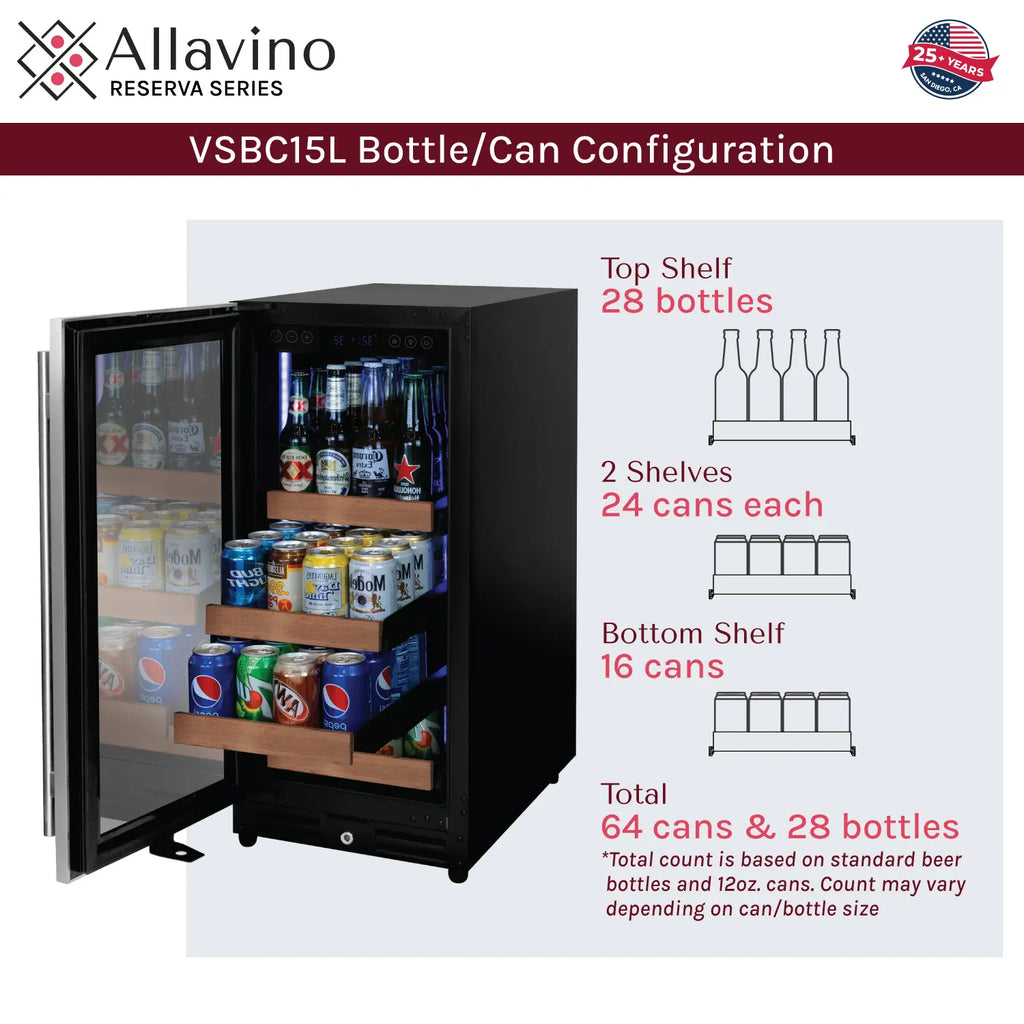 Allavino FlexCount Series 30 Bottle/88 Can Dual Zone Side-by-Side Wine Refrigerator/Beverage Center with Stainless Steel Doors