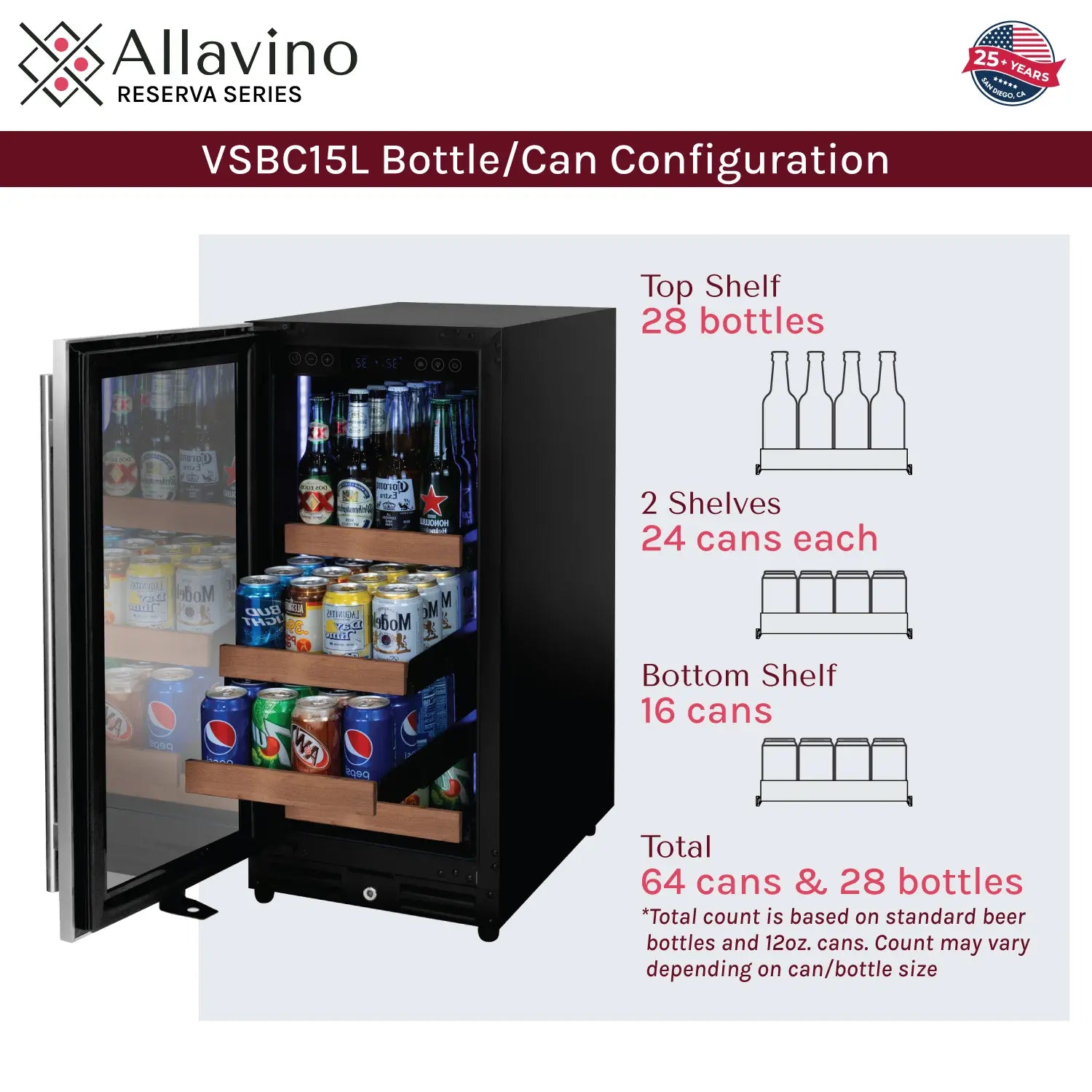 Allavino FlexCount Series 30 Bottle/88 Can Dual Zone Side-by-Side Wine Refrigerator/Beverage Center with Stainless Steel Doors