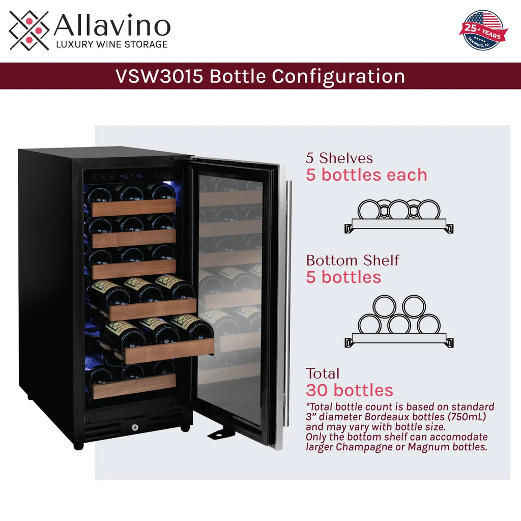 Allavino FlexCount Series 30 Bottle/88 Can Dual Zone Side-by-Side Wine Refrigerator/Beverage Center with Stainless Steel Doors