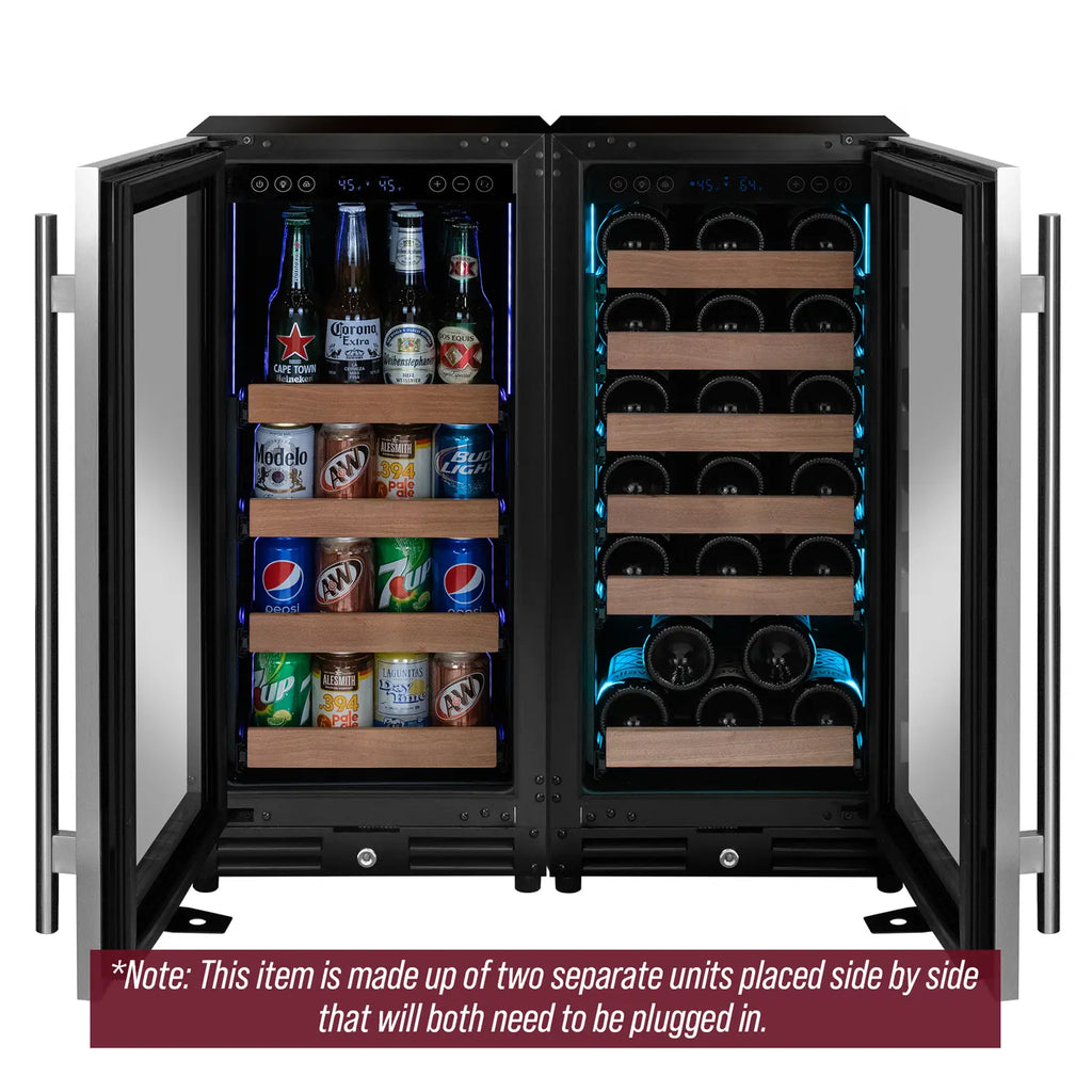 Allavino FlexCount Series 30 Bottle/88 Can Dual Zone Side-by-Side Wine Refrigerator/Beverage Center with Stainless Steel Doors