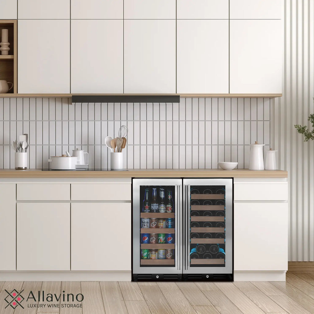 Allavino FlexCount Series 30 Bottle/88 Can Dual Zone Side-by-Side Wine Refrigerator/Beverage Center with Stainless Steel Doors