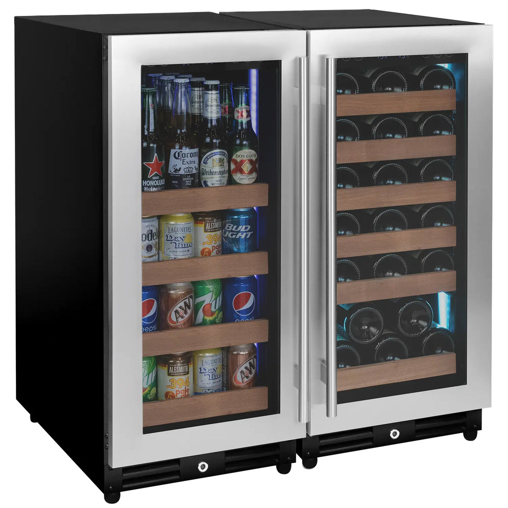 Allavino FlexCount Series 30 Bottle/88 Can Dual Zone Side-by-Side Wine Refrigerator/Beverage Center with Stainless Steel Doors