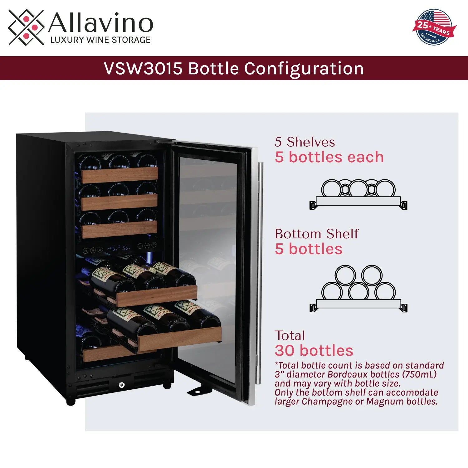 Allavino FlexCount Series 30 Bottle/88 Can Dual Zone Side-by-Side Wine Refrigerator/Beverage Center with Stainless Steel Doors