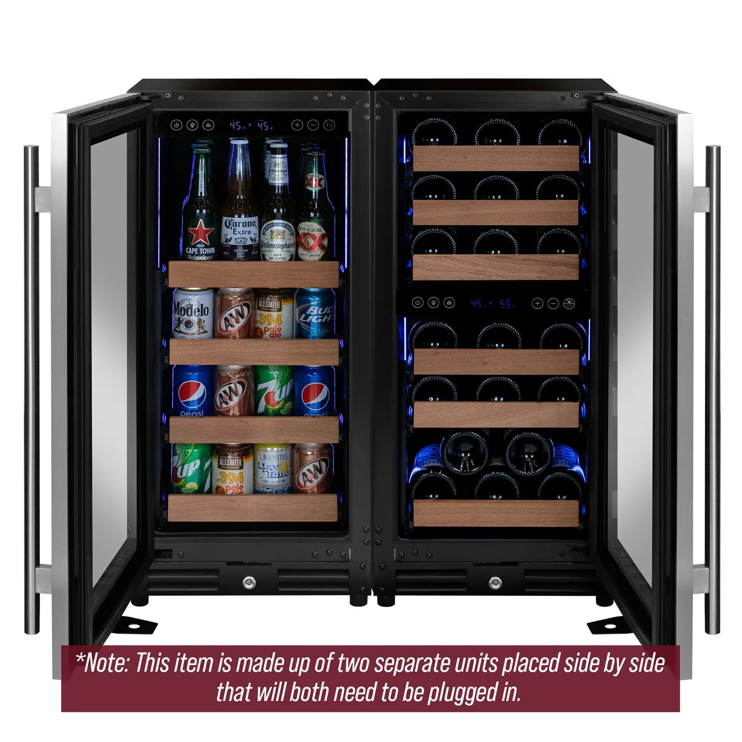 Allavino FlexCount Series 30 Bottle/88 Can Dual Zone Side-by-Side Wine Refrigerator/Beverage Center with Stainless Steel Doors