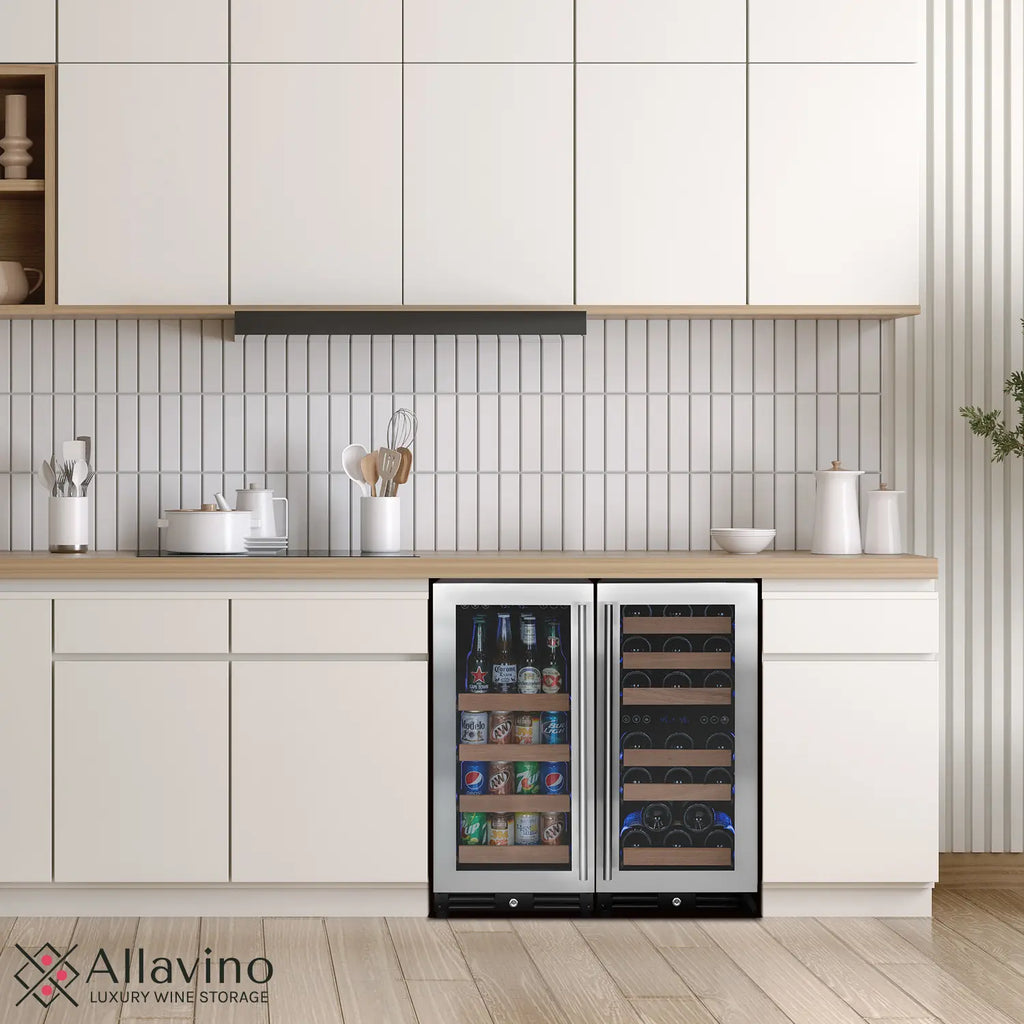 Allavino FlexCount Series 30 Bottle/88 Can Dual Zone Side-by-Side Wine Refrigerator/Beverage Center with Stainless Steel Doors