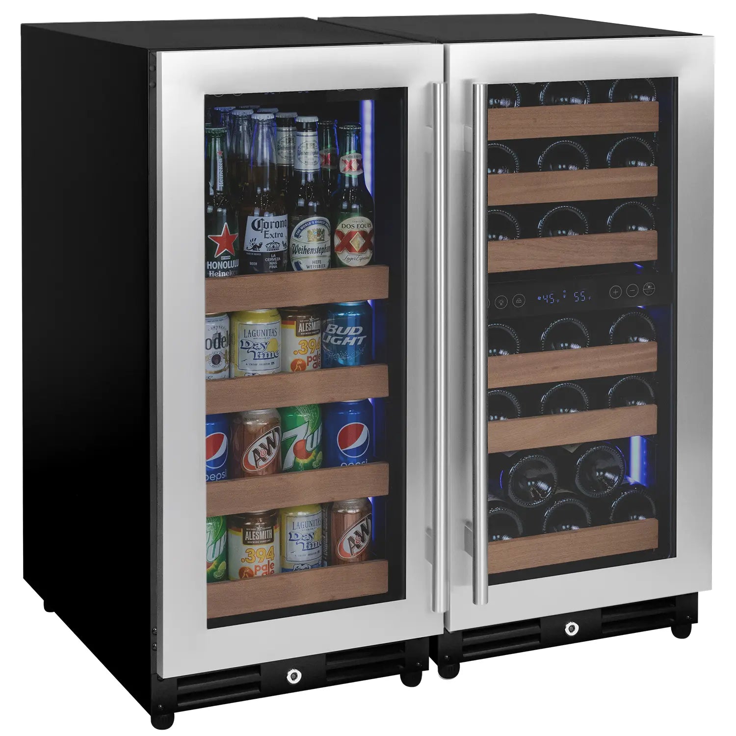 Allavino FlexCount Series 30 Bottle/88 Can Dual Zone Side-by-Side Wine Refrigerator/Beverage Center with Stainless Steel Doors
