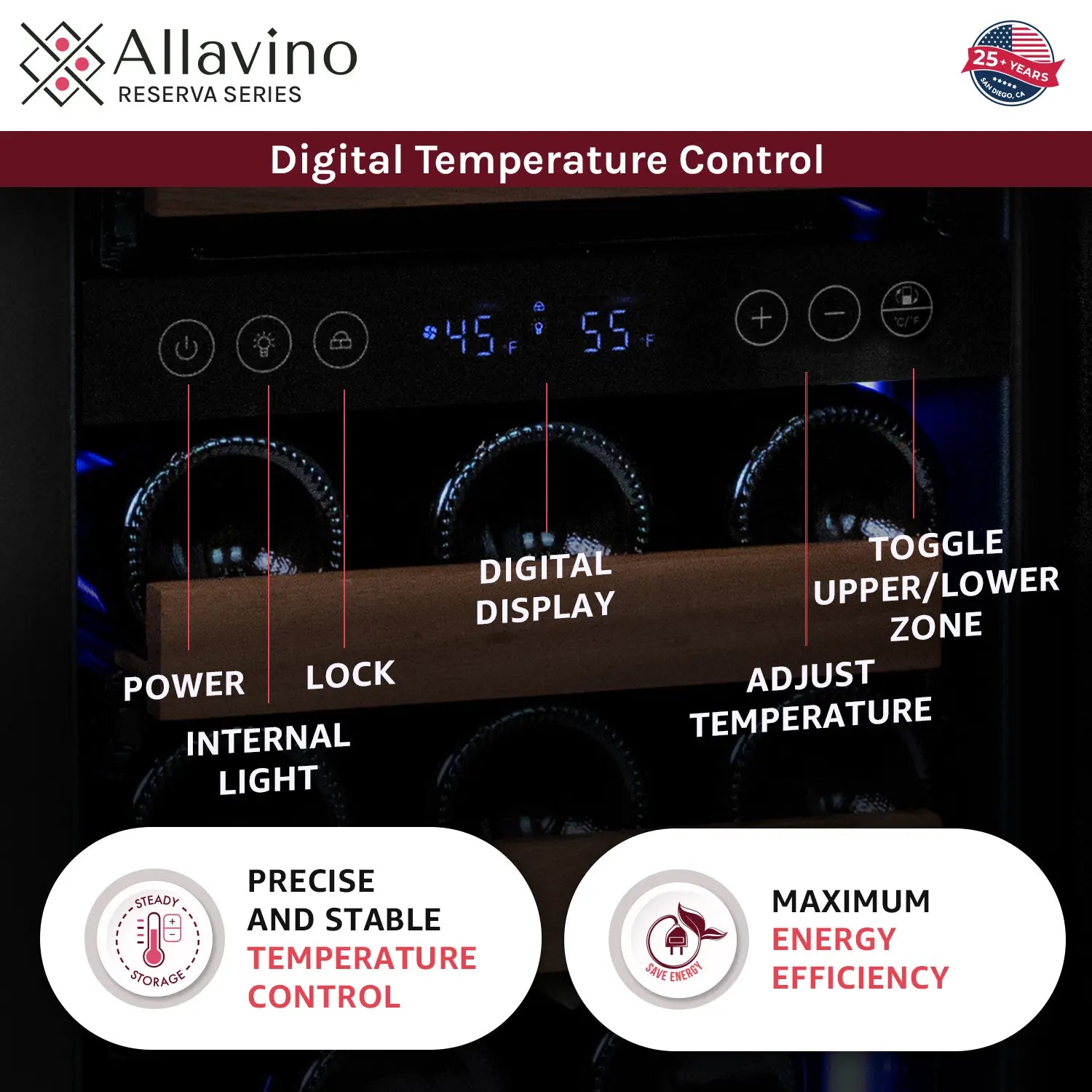 Allavino FlexCount Series 30 Bottle/88 Can Dual Zone Side-by-Side Wine Refrigerator/Beverage Center with Stainless Steel Doors