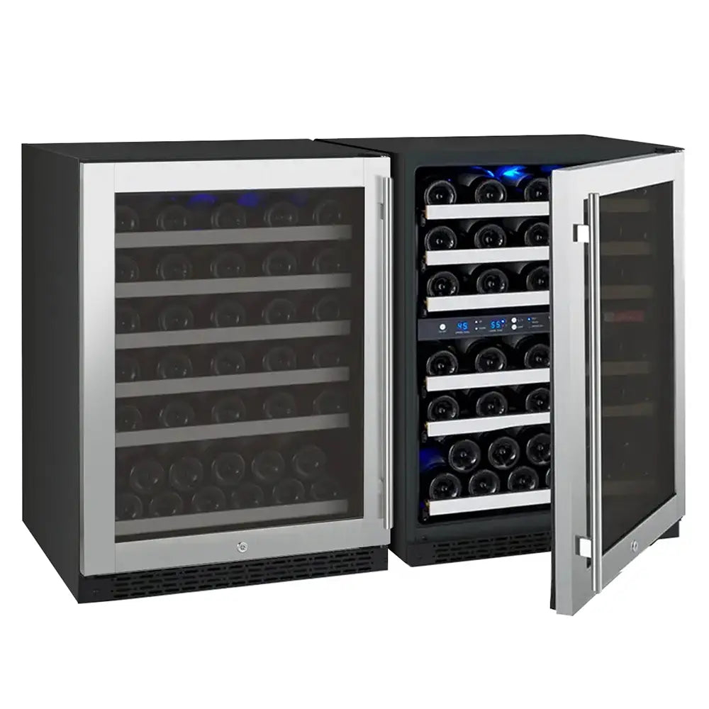 Allavino FlexCount Series 112 Bottle Three Zone Built-in Side-by-Side Wine Refrigerators with Stainless Steel Doors