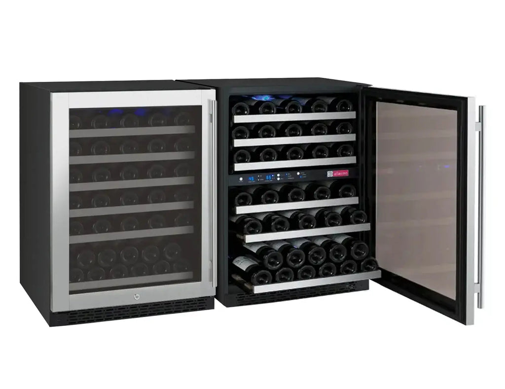Allavino FlexCount Series 112 Bottle Three Zone Built-in Side-by-Side Wine Refrigerators with Stainless Steel Doors