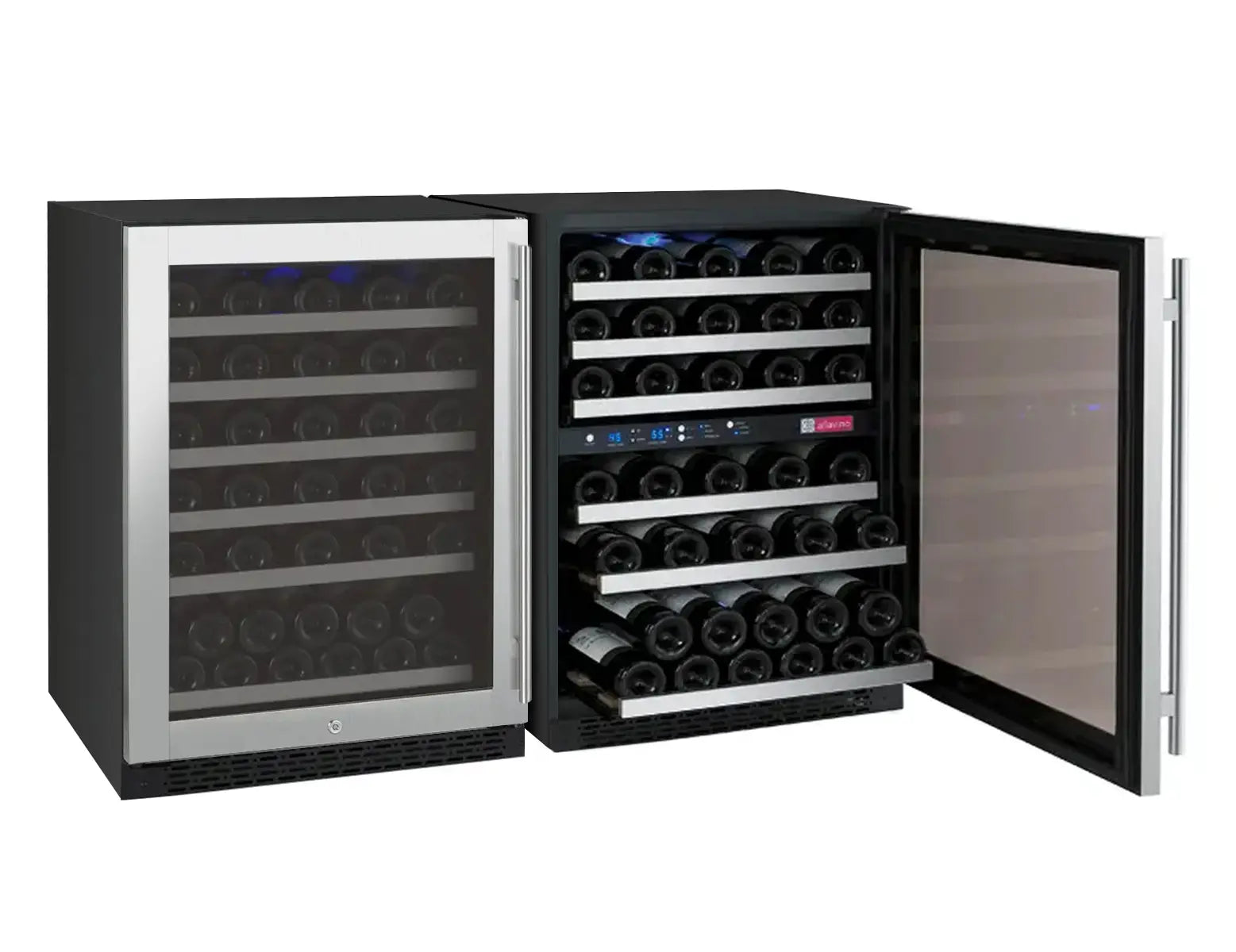 Allavino FlexCount Series 112 Bottle Three Zone Built-in Side-by-Side Wine Refrigerators with Stainless Steel Doors
