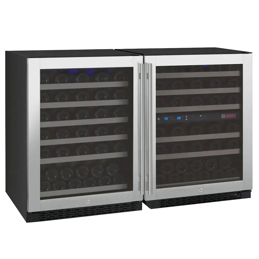 Allavino FlexCount Series 112 Bottle Three Zone Built-in Side-by-Side Wine Refrigerators with Stainless Steel Doors