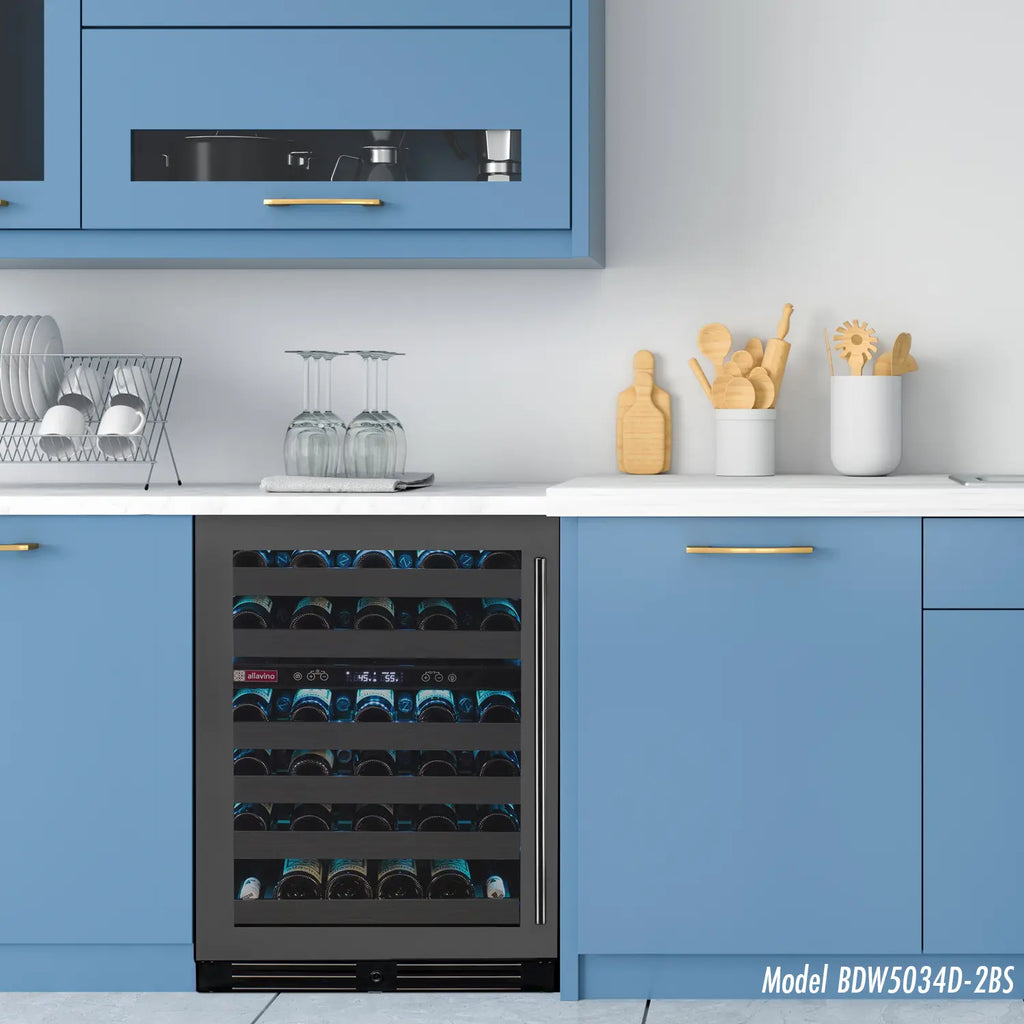 Allavino Reserva Series 50 Bottle Dual Zone Built-in Wine Cooler Refrigerator with Black Stainless Steel Door - Left Hinge