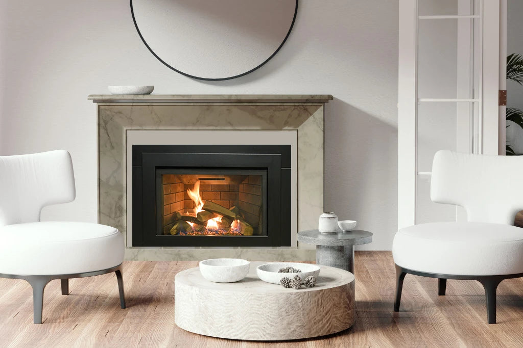 30" Natural Gas Deluxe Direct vent insert w/ Ceramic Brick Panels & Log set
