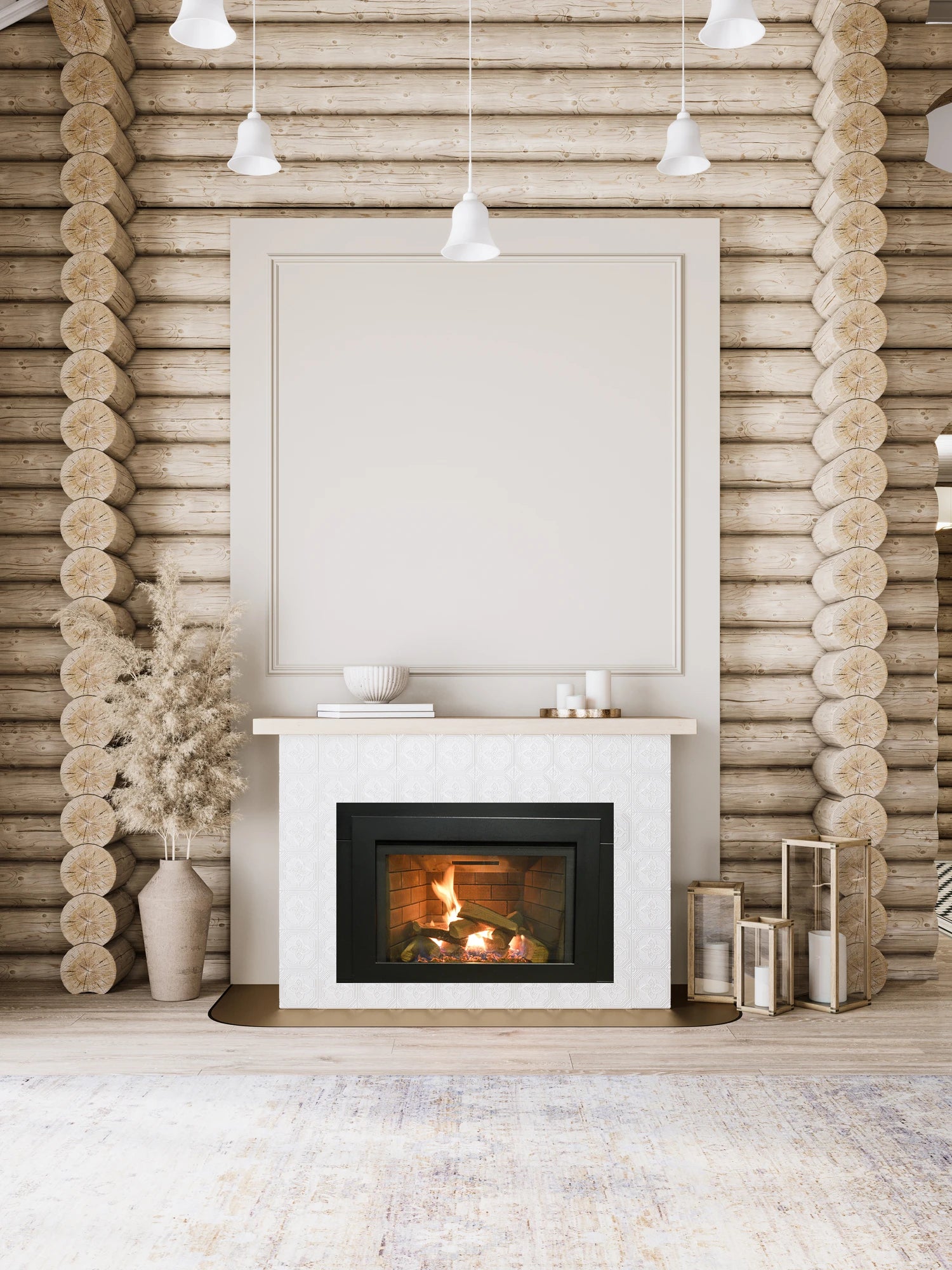 30" Natural Gas Deluxe Direct vent insert w/ Ceramic Brick Panels & Log set