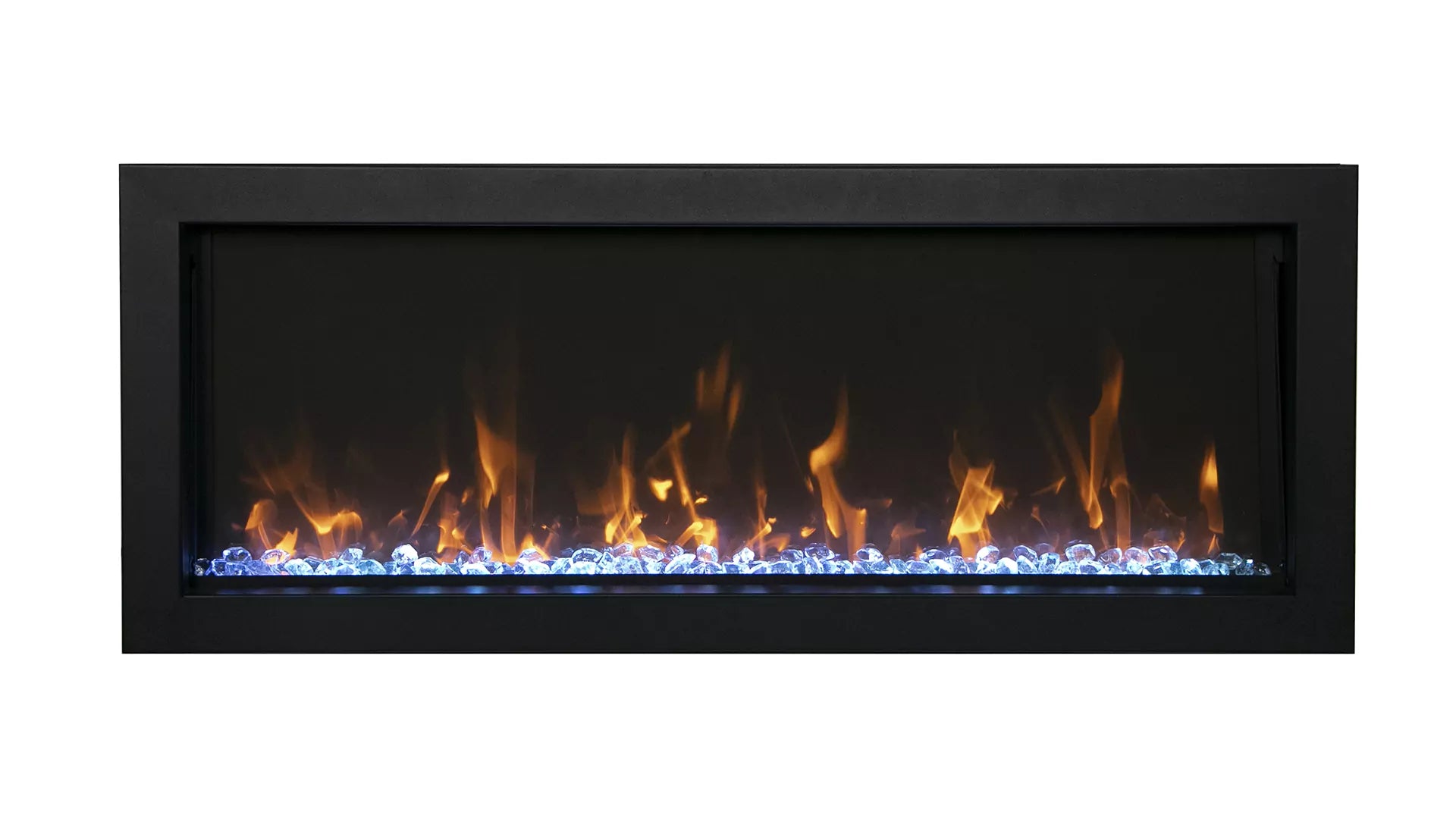 Panorama Slim Full View Smart Electric  - 88" Indoor /Outdoor WiFi Enabled Fireplace, featuring a MultiFunction Remote, Multi Speed Flame Motor, Glass Media & a Black Trim