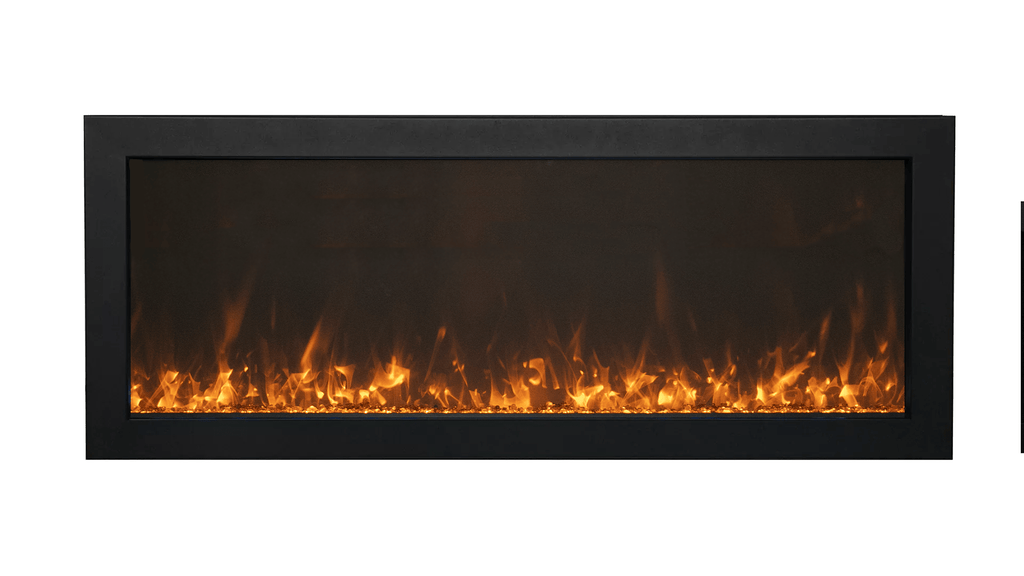 Panorama Slim Lumina  - 40" Indoor /Outdoor Built In Full View Smart Electric Fireplace, WiFi Enabled, Programable Remote Control, Multi Flame Speeds, Comes with Glass, Oak Logs, Glowing Log Media and a Black Trim