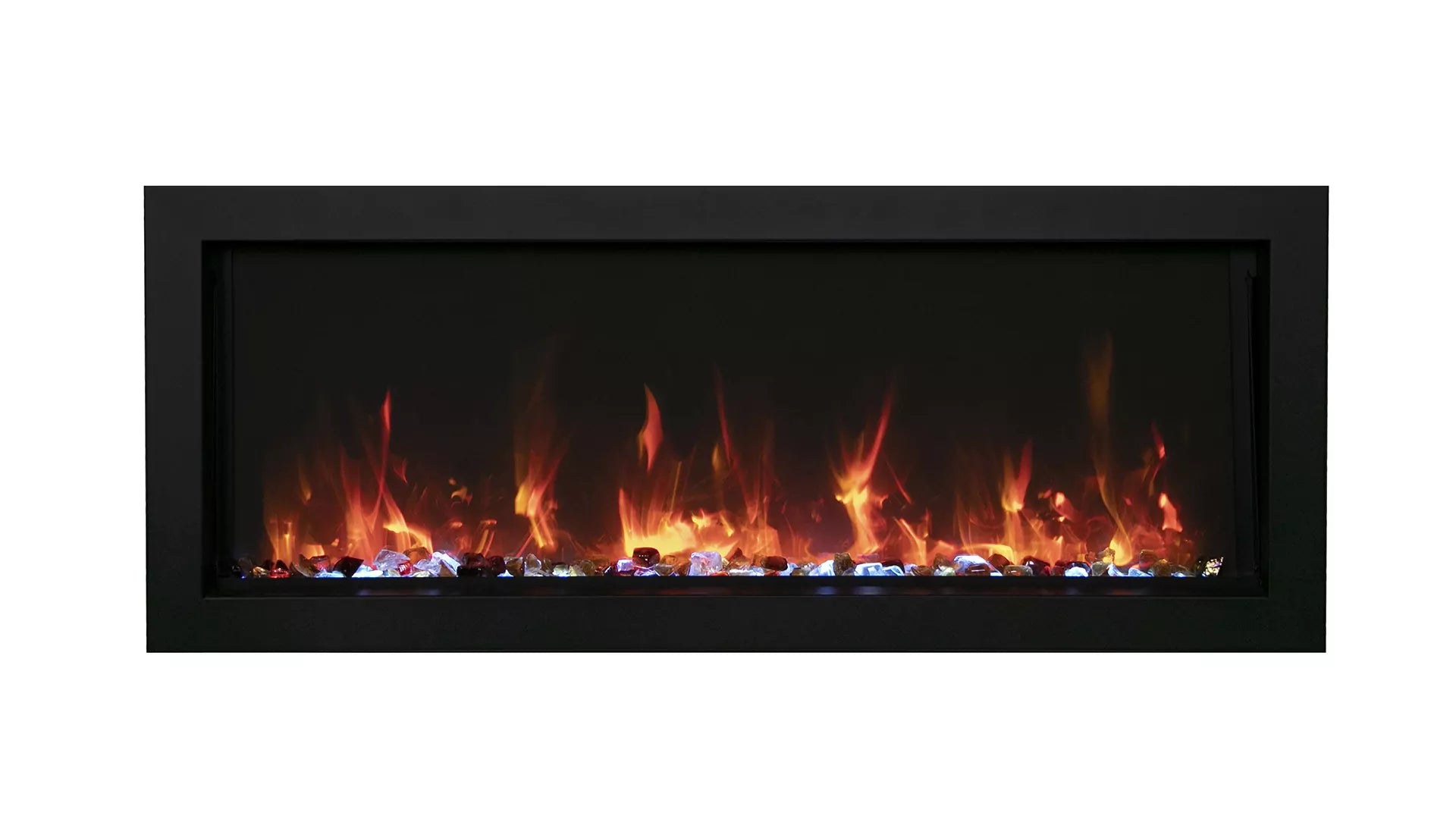 Panorama Slim Full View Smart Electric  - 88" Indoor /Outdoor WiFi Enabled Fireplace, featuring a MultiFunction Remote, Multi Speed Flame Motor, Glass Media & a Black Trim