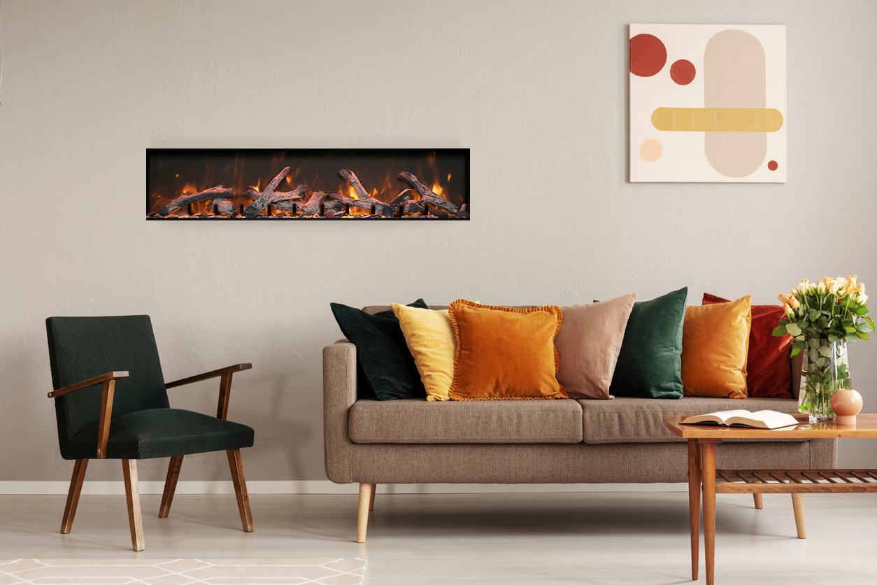 Panorama Deep & Xtra Tall Full View Smart Electric  - 88" Indoor /Outdoor WiFi Enabled  Fireplace, featuring a MultiFunction Remote, Multi Speed Flame Motor, Glass Media & a Black Trim