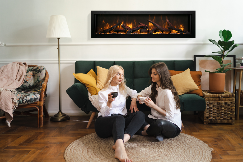 Panorama Deep & Xtra Tall Full View Smart Electric  - 72" Indoor /Outdoor WiFi Enabled  Fireplace, featuring a MultiFunction Remote, Multi Speed Flame Motor, Glass Media & a Black Trim