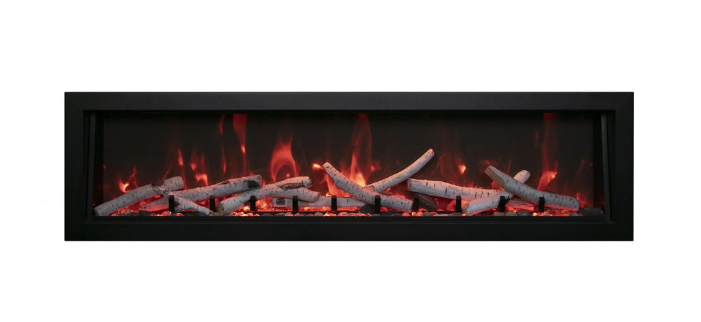 65" Deep Indoor or Outdoor Built-in Electric Fireplaces with Black Steel Surround