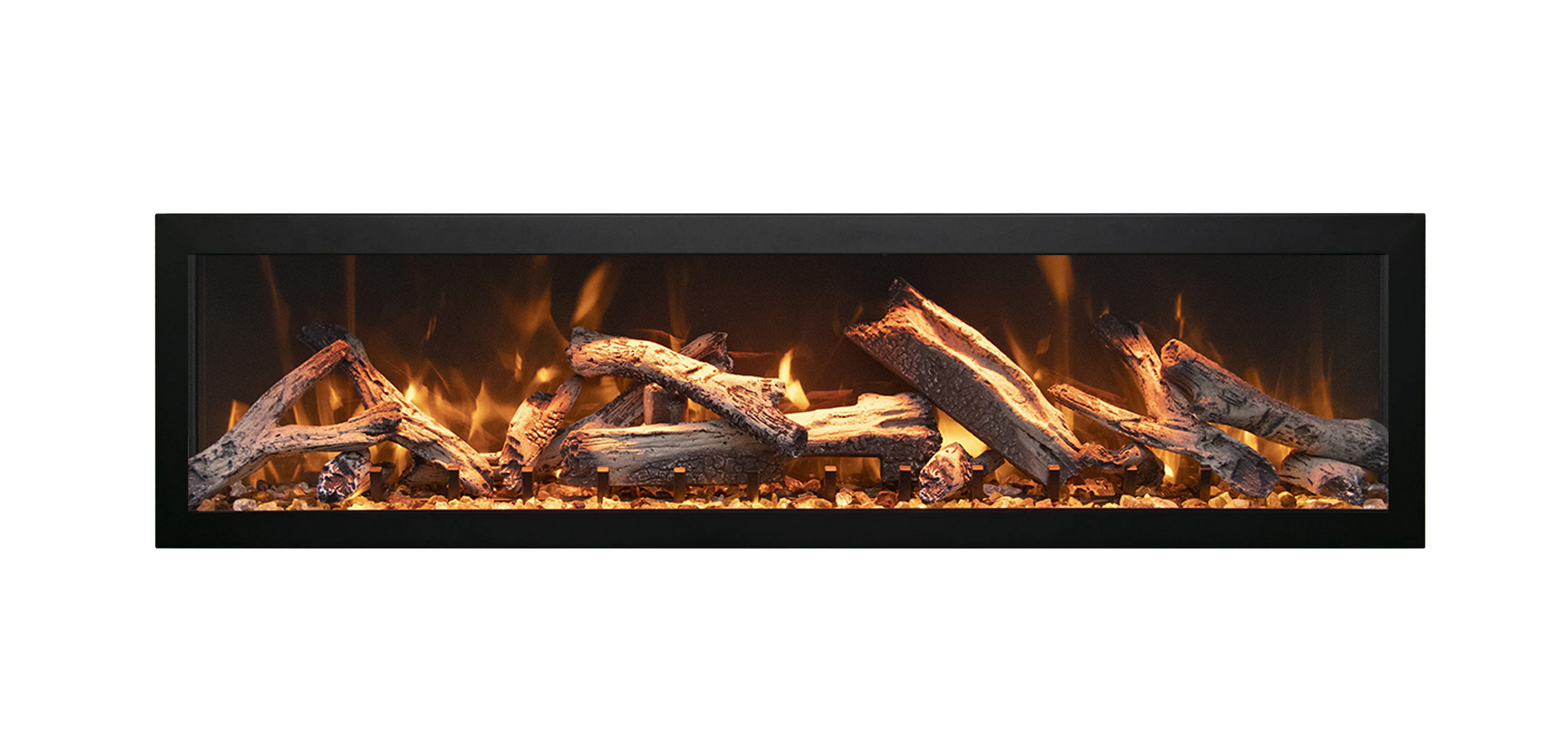 65" Deep Indoor or Outdoor Built-in Electric Fireplaces with Black Steel Surround