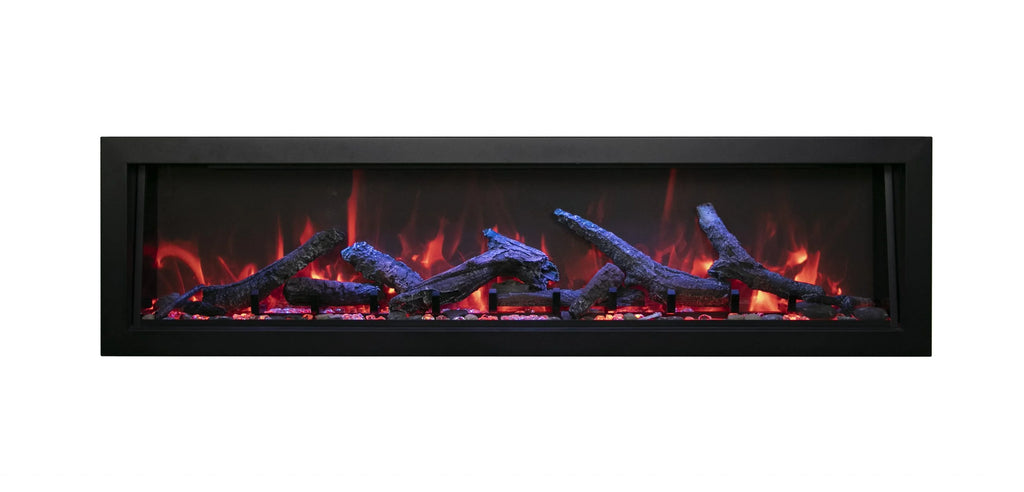 65" Deep Indoor or Outdoor Built-in Electric Fireplaces with Black Steel Surround