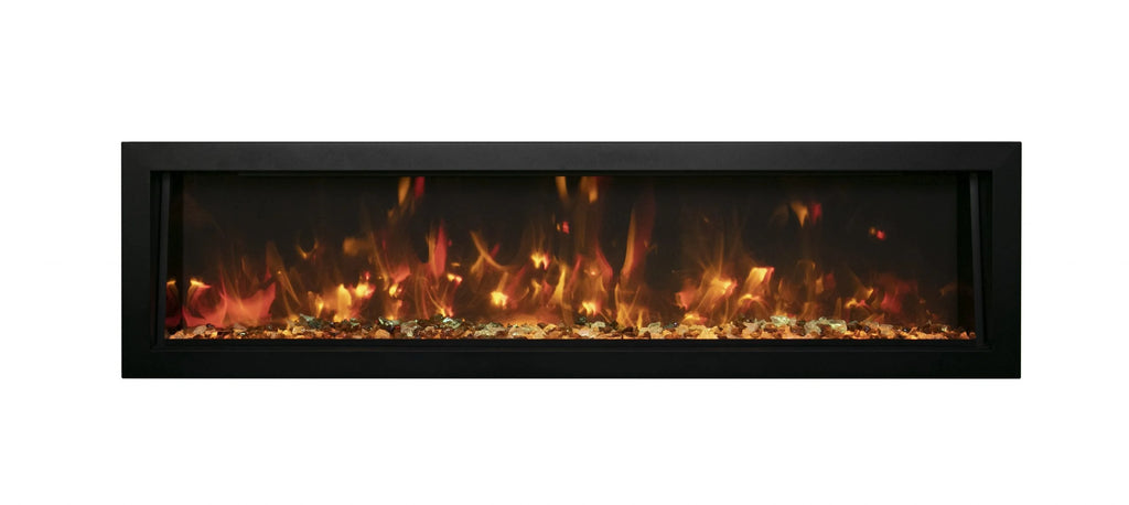 65" Deep Indoor or Outdoor Built-in Electric Fireplaces with Black Steel Surround