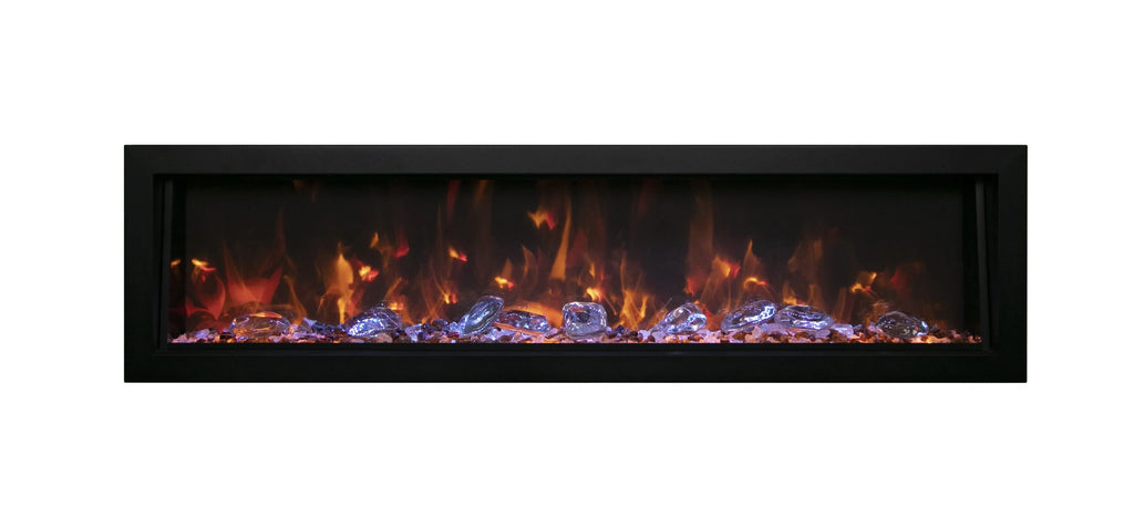 Panorama Deep Lumina  - 40" Indoor /Outdoor Built In Full View Smart Electric Fireplace, WiFi Enabled, Programable Remote Control, Multi Flame Speeds, Comes with Glass, Oak Logs, Glowing Log Media, and Black Trim