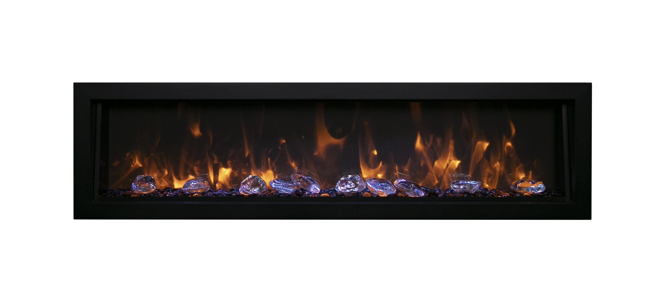 65" Deep Indoor or Outdoor Built-in Electric Fireplaces with Black Steel Surround