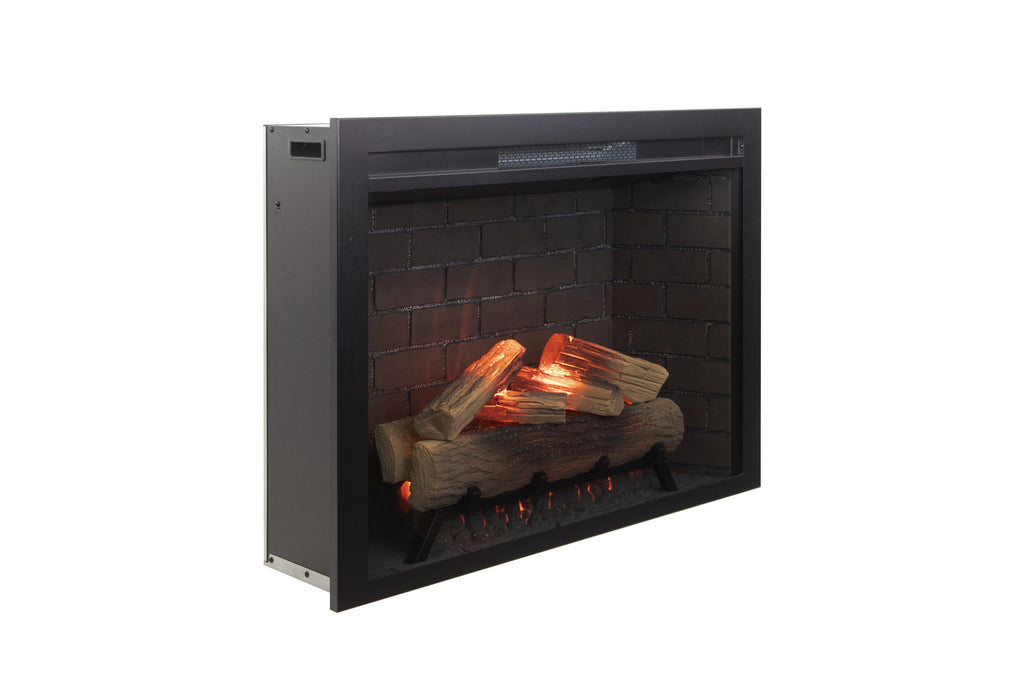 Classic Edition 26" WiFi Enabled Insert Electric Fireplace, Featuring Customizable Flame Speeds, Brightness, and Colors. Complete with Log and Grey Brick, plus a Fixed Trim included