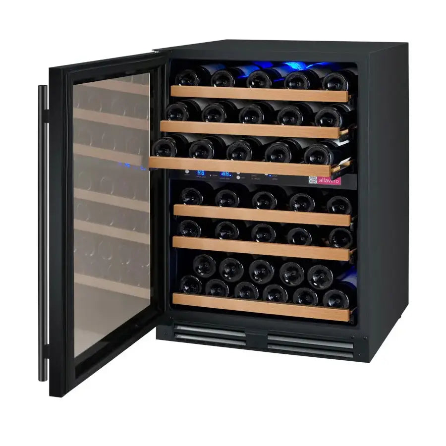 Allavino FlexCount Series 56 Bottle Dual Zone Undercounter Wine Refrigerator with Black Door - Left Hinge