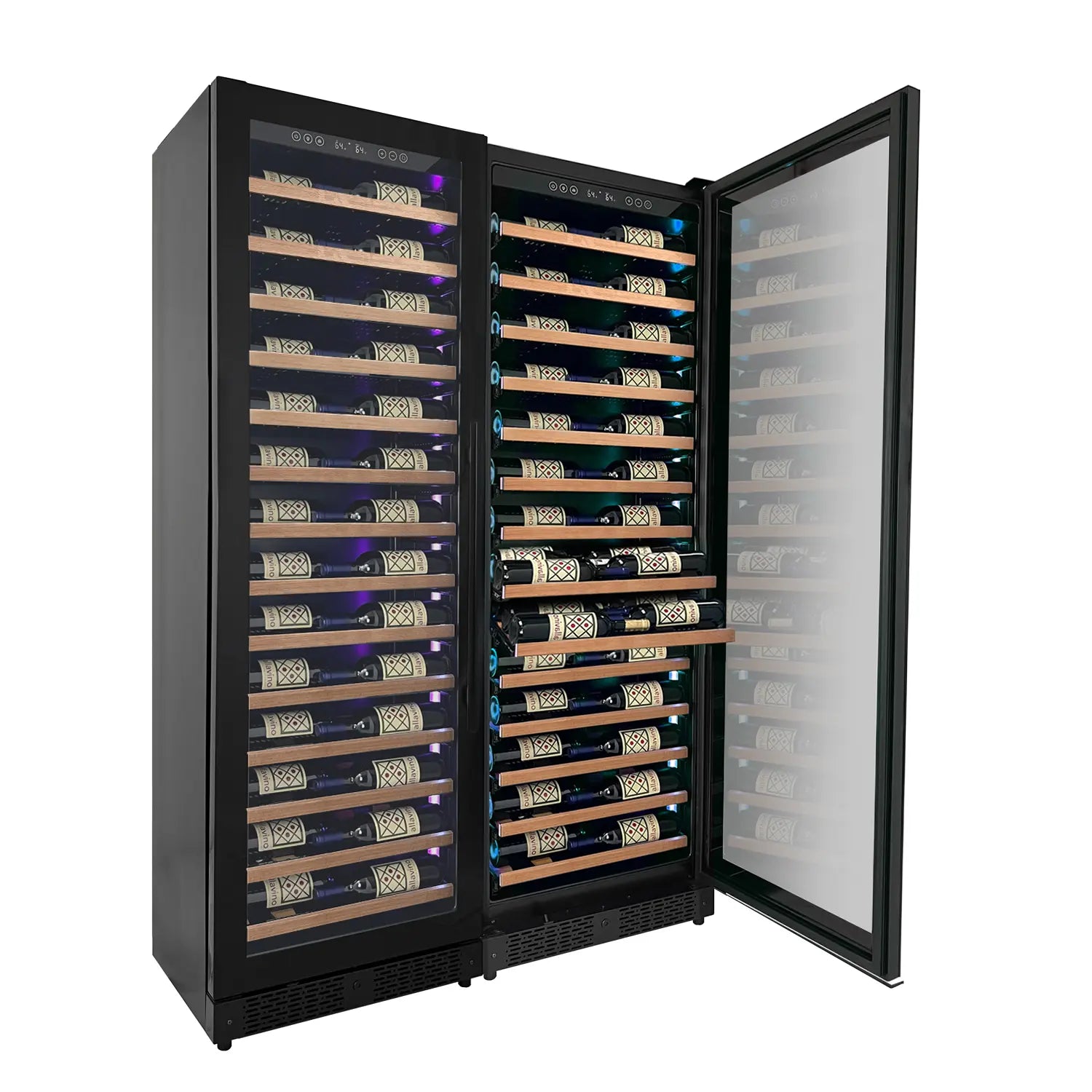 Allavino Reserva Series 134 Bottle Dual Zone Black Side-by-Side Shallow Wine Refrigerator with Wood Front Shelves