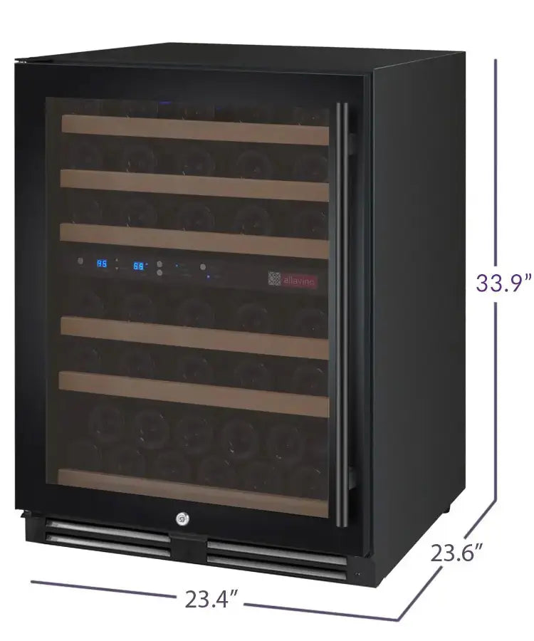 Allavino FlexCount Series 56 Bottle Dual Zone Undercounter Wine Refrigerator with Black Door - Left Hinge