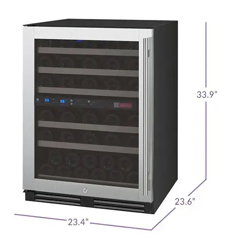Allavino FlexCount Series 56 Bottle Dual Zone Built-in Wine Refrigerator Cooler with Stainless Steel - Left Hinge