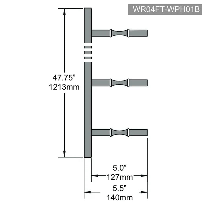 KingsBottle Wall Mounted Metal Rail Wine Rack WR04FT‑WPH01B | 1‑Bottle Depth | 4‑FT Rail | Matte Black Finish | Holds 12 Bottles