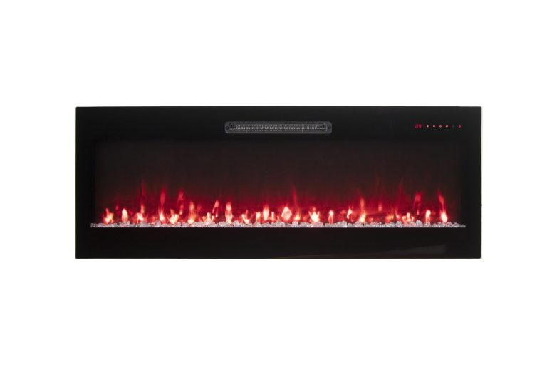 Horizon 60 WiFi Enabled Wall Mounted Electric Fireplace, Featuring Customizable Flame Speeds, Brightness, and Colors. Comes with Clear Glass Media and Full Functions Remote
