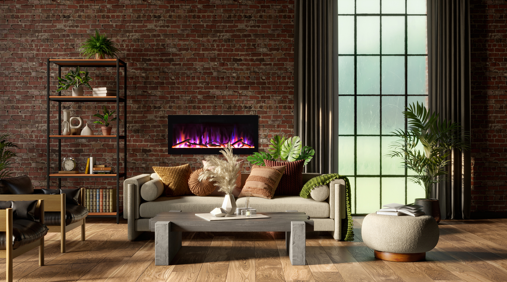 Evolution 42" WiFi Enabled Wall Mounted Electric Fireplace, Featuring Customizable Flame Speeds, Brightness, and Colors. Comes with Clear Glass Media and Full Functions Remote