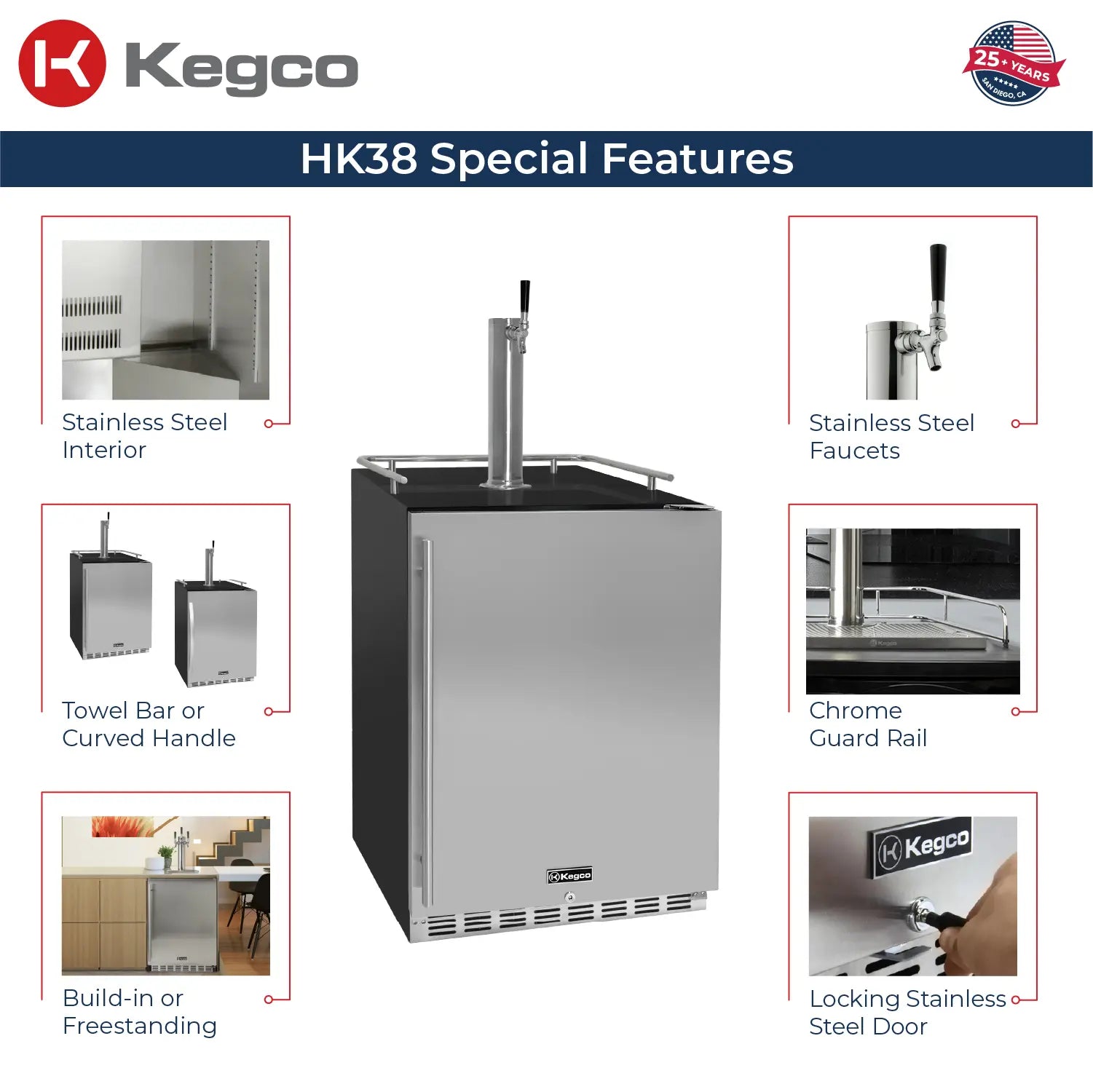 Kegco 24-Inch Single Faucet Built-In Kegerator - Indoor