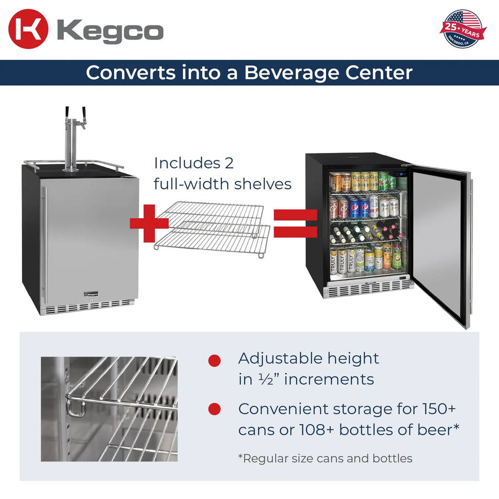 Kegco 24-Inch Dual Faucet Built-In Kegerator - Indoor
