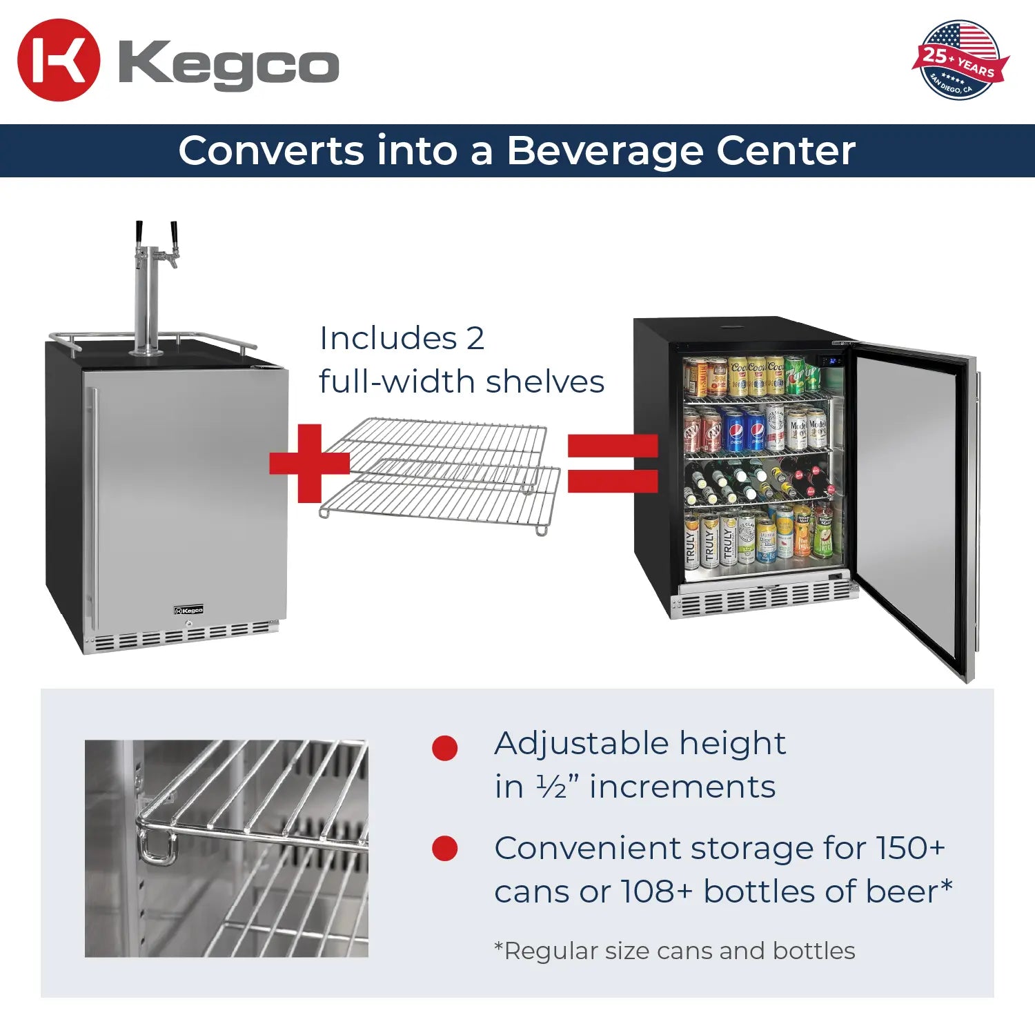 Kegco 24-Inch Dual Faucet Built-In Kegerator - Indoor