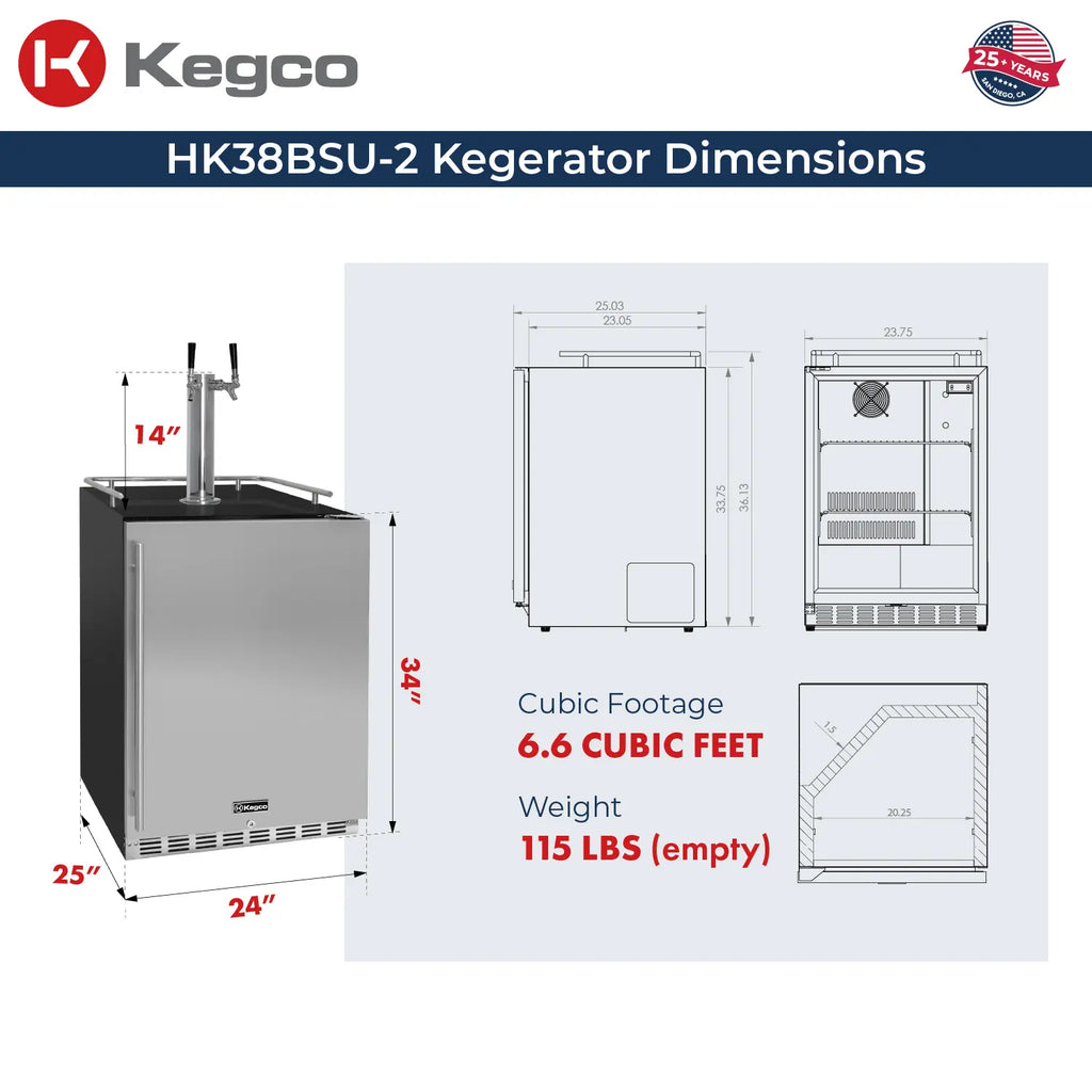 Kegco 24-Inch Dual Faucet Built-In Kegerator - Indoor