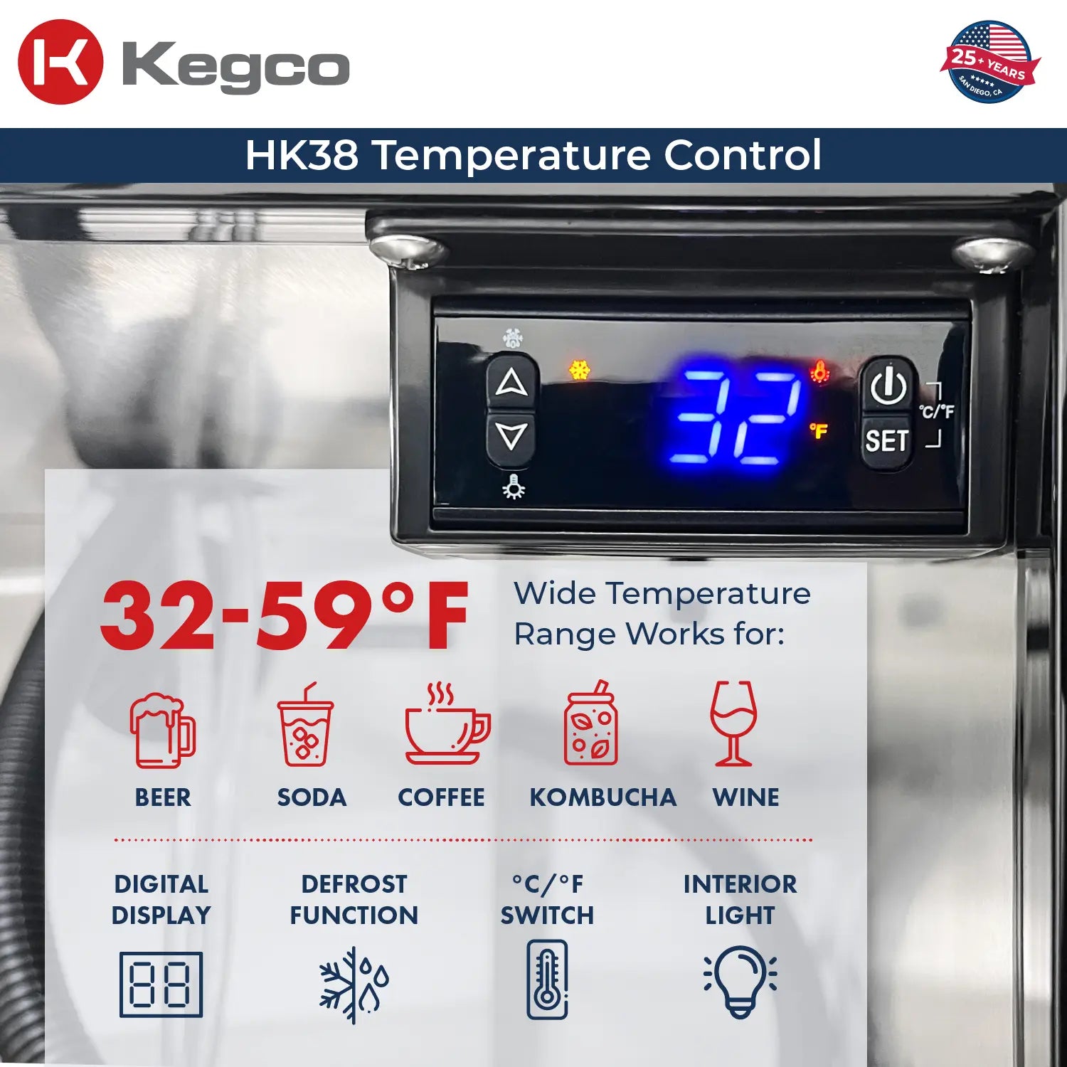 Kegco 24-Inch Dual Faucet Built-In Kegerator - Indoor