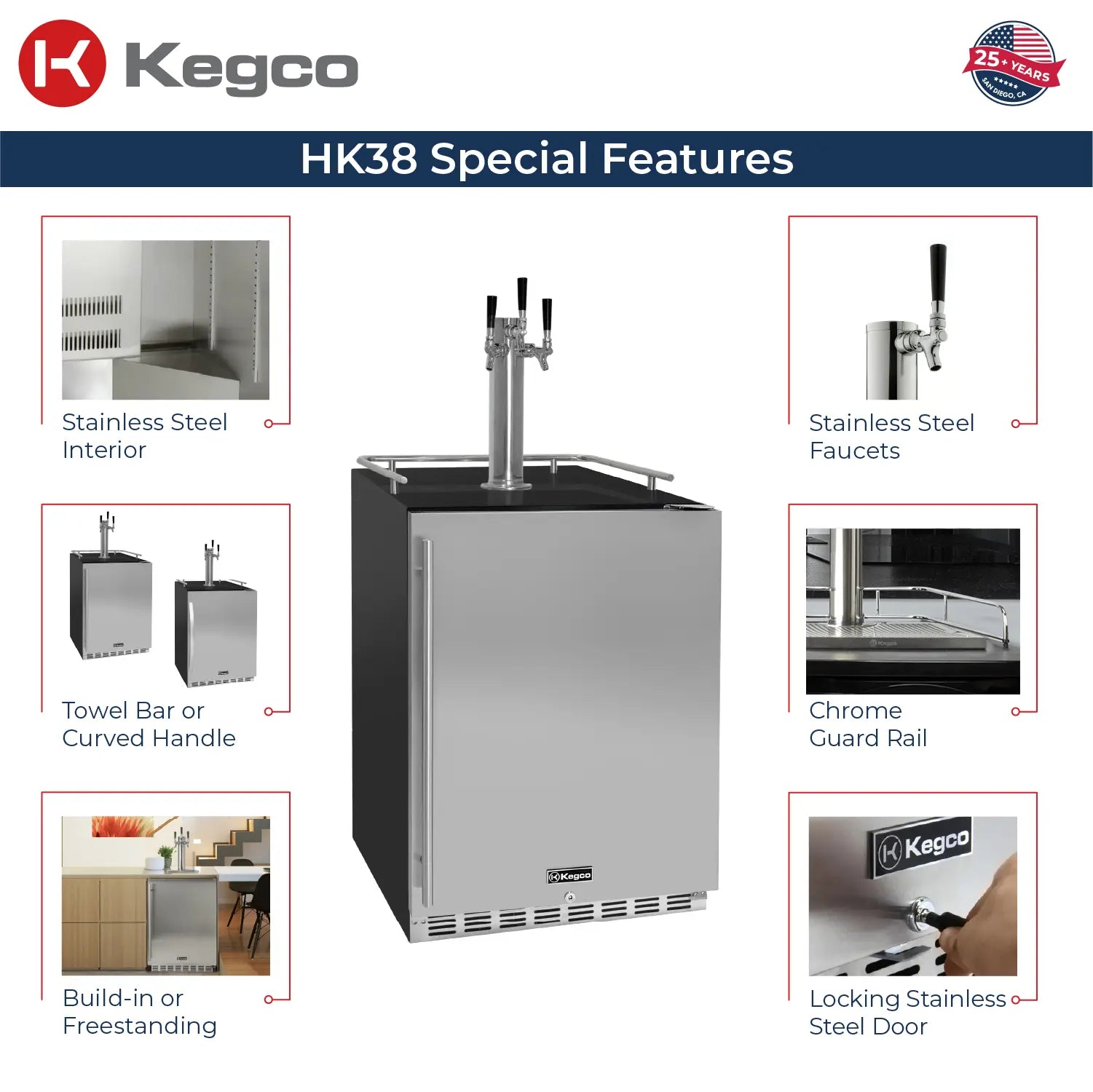 Kegco 24-Inch Triple Faucet Built-In Kegerator - Indoor